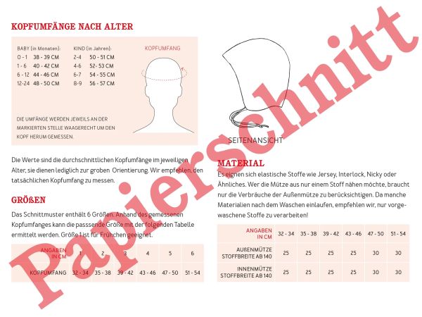 Schnittmuster Kids FLOH • Wendemütze mit Stern von Studio Schnittreif • in 6 Größen
