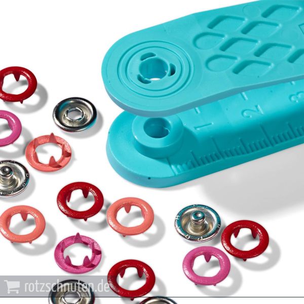 21 Jersey Druckknöpfe PRYM LOVE – 8mm rot lachs pink mit Werkzeug Metall Druckknopf