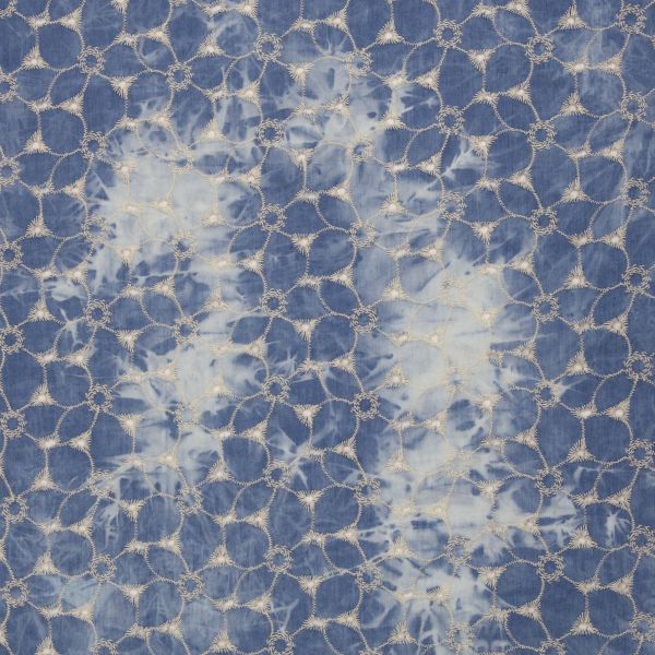 Baumwolle mit Lochstickerei Batik blau - Serie Jonte von Swafing