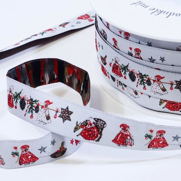 Webband mit Weihnachtswichteln - Winterkinder - von Acufactum beige 16mm breit
