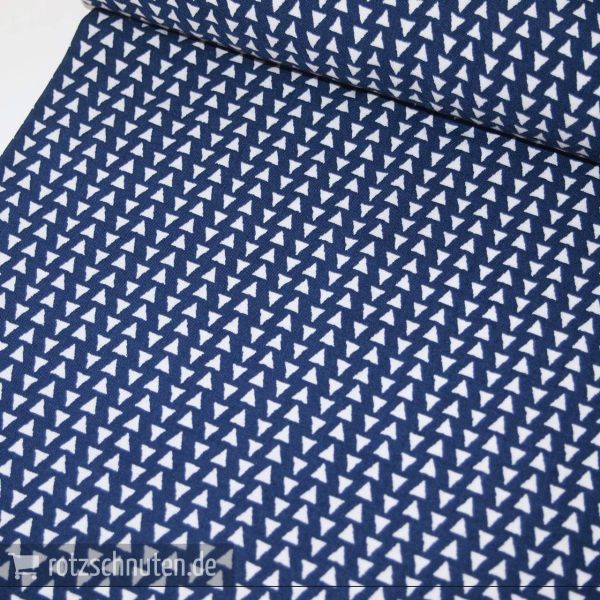 Leichter Blusen und Kleiderstoff RETRO DREIECKE blau weiß – Viscose Druck