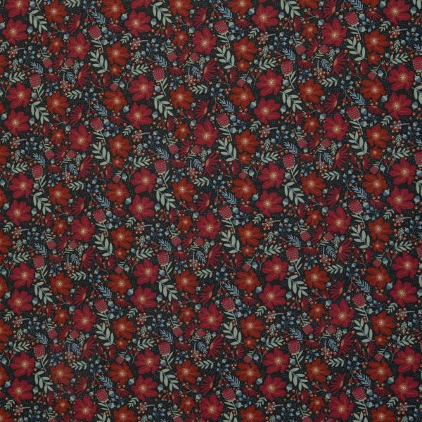 Modal Jersey Just Flowers dunkelgrau rot terracotta – Swafing Bienvenido Colorido