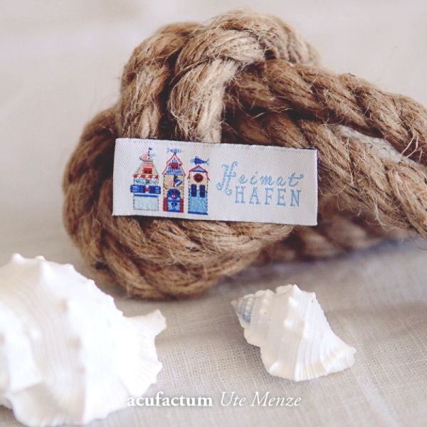 Webetikett Strandhäuser - Heimathafen - Aufnäher von acufactum 2x4,5cm