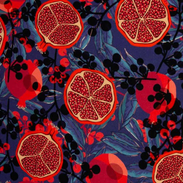 Double Slub Musselin Granatapfel blau orange – Double Gauze Pomegranate by Swafing