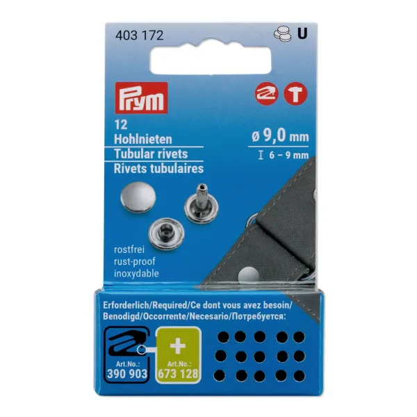 12 Hohlnieten silber Gr. L - Ø9mm x 6-9mm ohne Werkzeug - für Vario Creative Tool