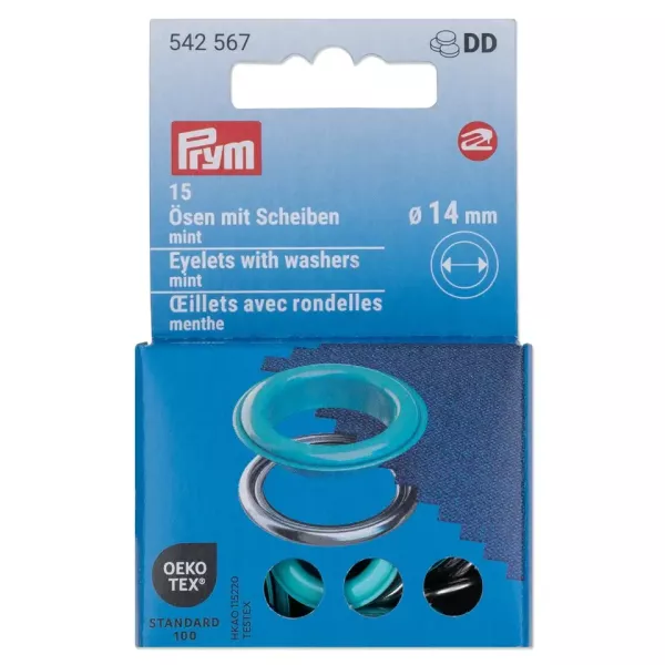 15 Ösen mit Scheiben 14mm mint - für das Prym Vario Creative Tool