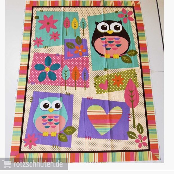 90cm Baumwolle Panel große Eulen – für Krabbeldecken & Co