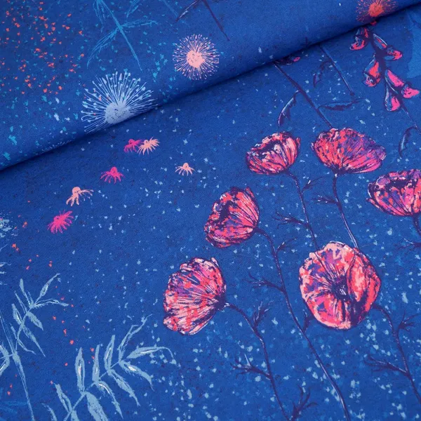 Bio Baumwolljersey Susalabims Nachtwiese Mohn Fingerhut Blüten blau vom Stoffonkel