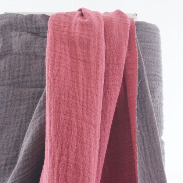 Musselin 2farbig grau altrosa beere – Double Gauze doubleface Frieda