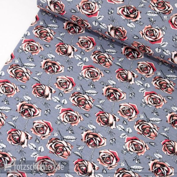 Baumwolljersey ROCKABILLY ROSEN grau pink lachs FVJ 963 Romantik pur