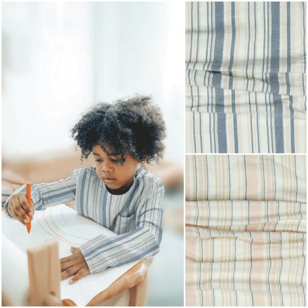 Baumwolle Musselin Streifen rosa weiß beige – Double Gauze Yarn Dyed Stripes powder