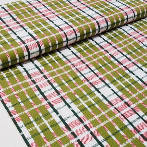 Baumwolle Karo oliv rot Weihnachten - To Be Jolly 36046