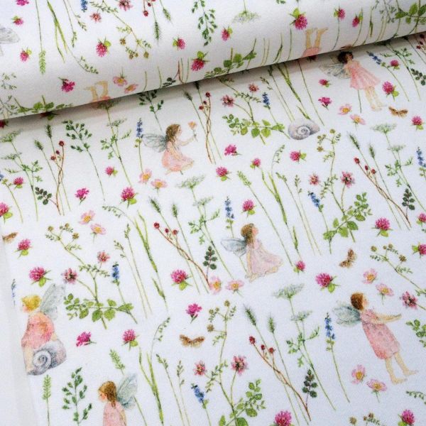 Acufactum Jersey Elfengarten - kleine Blumen Schnecken Kräuter - Baumwoll Interlock Jersey