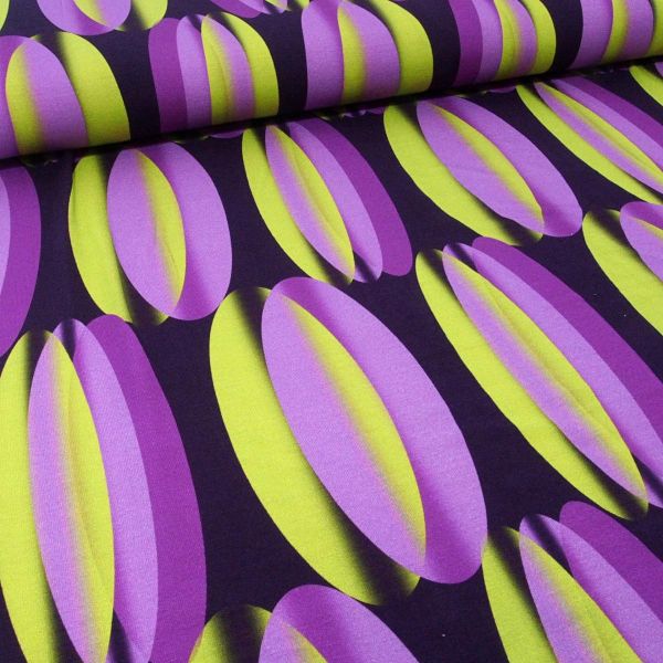 Viskose Jersey RETRO STYLE - Tulpen Tapeten Muster apfelgrün lila Vintage