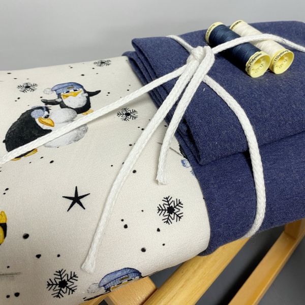 Simply Happy Stoffpaket ❄️ Winterzauber ❄️ Pinguin + Kombistoff blau + Kordel & Garn