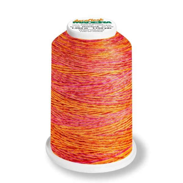 Aeroflock 100 Multicolor coral fish - 1000m Bauschgarn von Madeira orange pink - Overlock Garn