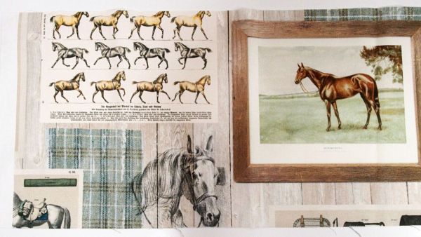 Dekostoff Vintage Pferde Stall Zaumzeug Digitaldruck – Half Panama Premium Taschenstoff Baumwolle