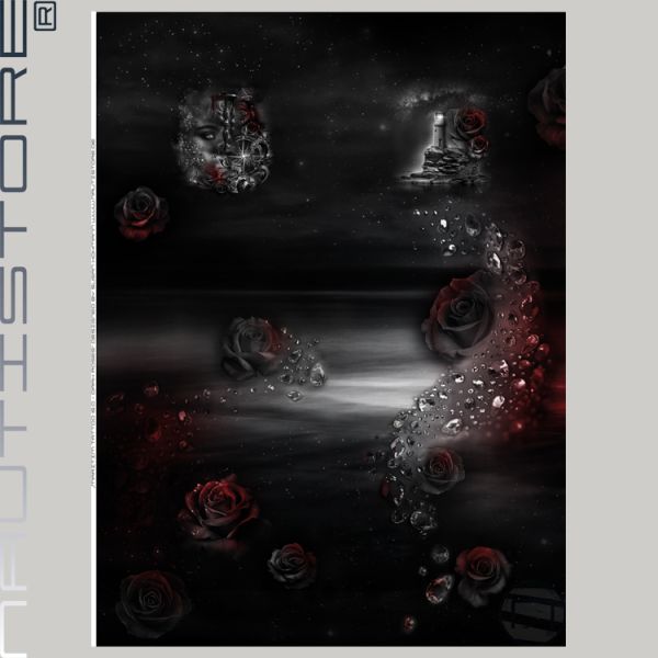 Sweat Maritim Tattoo 16.0 Auge Kompass Rosen & Leuchtturm – 200cm Panel French Terry