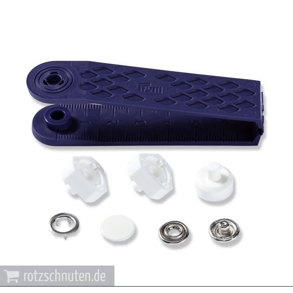 6 Jersey Druckknöpfe PRYM – 12mm weiß mit Kappe und Werkzeug - Metall Druckknopf