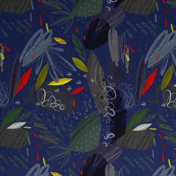 Sweat mit großem Blütenmuster abstrakt dunkelblau bunt - French Terry Femke von Swafing