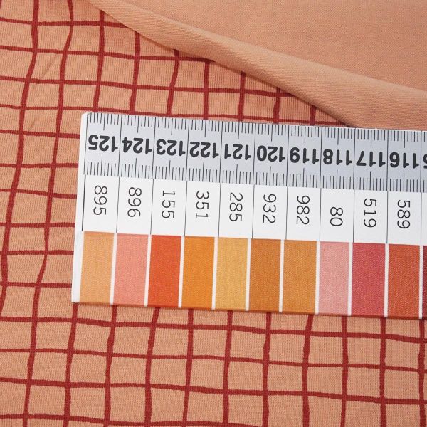 Jersey Karo Gitter coral orange – Baumwolljersey Veronika von Swafing