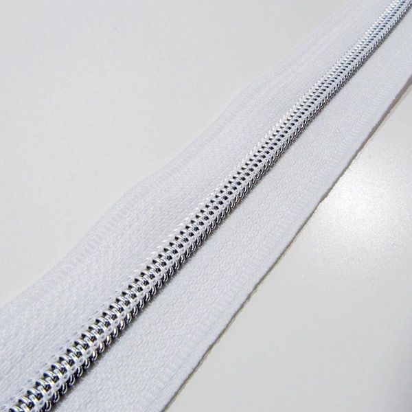 Reißverschluss endlos 5mm weiß mit silberner Spirale – Endlosreißverschluss SR5