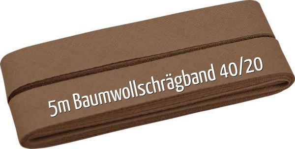5m Schrägband aus Baumwolle hellbraun - Baumwollschrägband 40/20/10