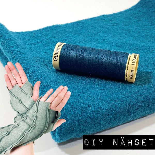 DIY Nähset für elegante Handstulpen in petrol blau • gemütliche Handwärmer aus Merino Walk
