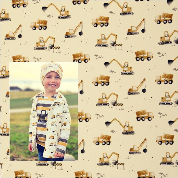 Jersey Baustelle Kipper Bagger Radlader gelb – Baumwolljersey Achtung Baustelle by Swafing