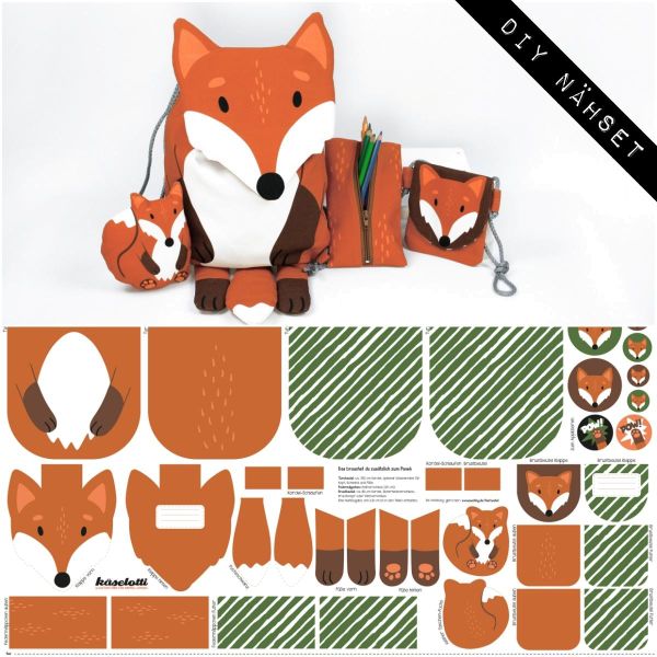 DIY Nähset Turnbeutel Fuchs von Käselotti - Tierbeutel Panel 75x150cm