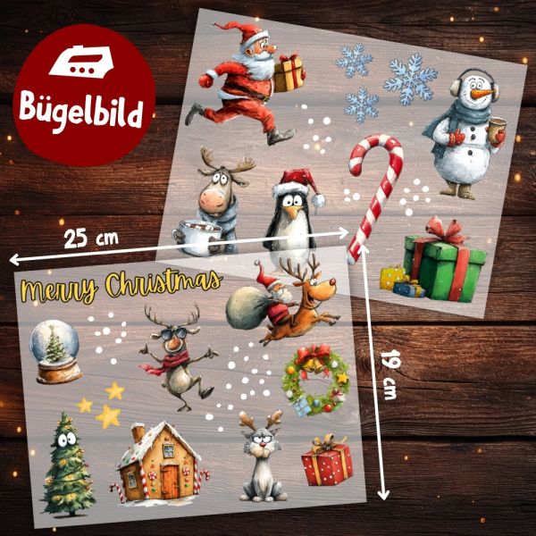 Bügelbilder Set Weihnachten 2 Bögen – viele süße Motive zum Aufbügeln für Textilien