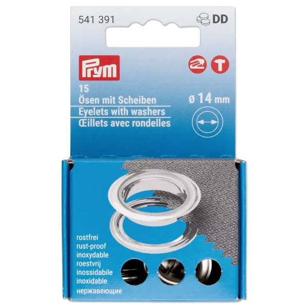 15 Ösen mit Scheiben 14mm silber - für das Prym Vario Creative Tool