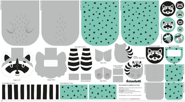 DIY Nähset Turnbeutel Waschbär von Käselotti - Tierbeutel Panel 75x150cm