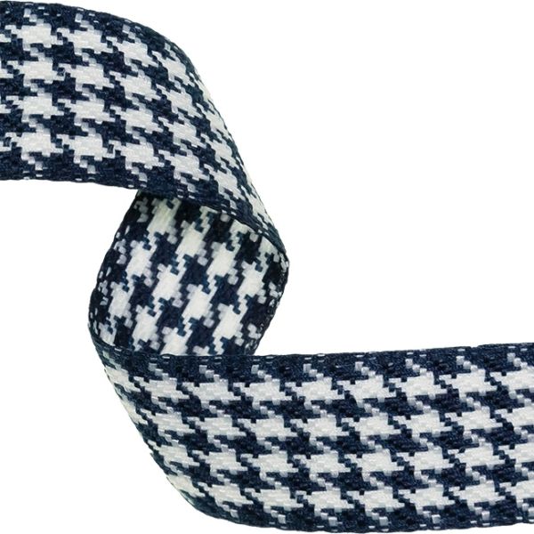 Soft Gurtband 2,5cm breit Hahnentritt navy – Taschengurt Einfassband Karomuster Band