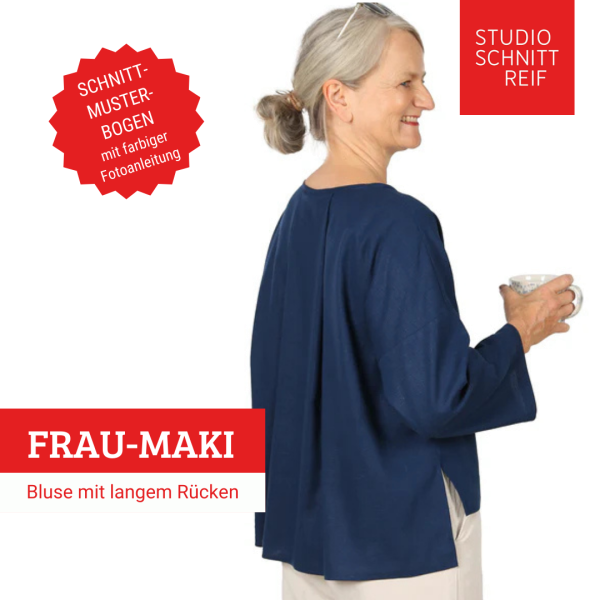 Schnittmuster FRAU MAKI • kastige Bluse mit langem Rücken von Studio Schnittreif • Gr. XS-XXL