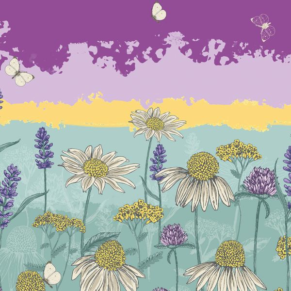 Baumwolle mit Schmetterlingen Bienen Flieder Blüten Farbverlauf - Benartex Multi Sunrise Panel