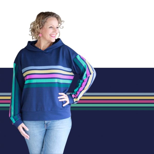 French Terry Panel Simply Stripes dunkelblau bunt – Streifen Sommersweat