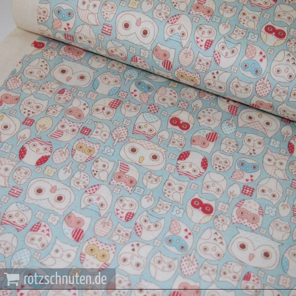 Double Gauze Owls blue – kleine Eulen in hellblau – Kokka Baumwolle Musselin Japan