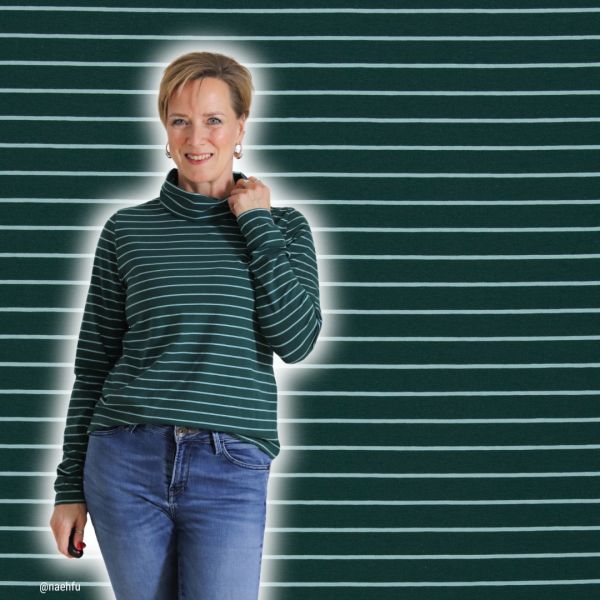 Ringeljersey ISA dunkelgrün petrol gestreift - Baumwolljersey mit Streifen