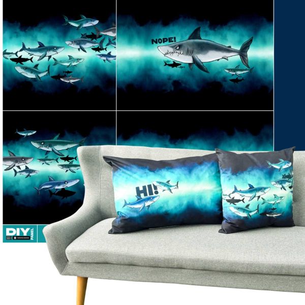 Veloursamt DIY Panel für 2 Haifisch Kissen - Salty Pillow Shark Tank Swafing - 115cm