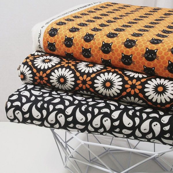 Baumwolle Katzen Punkte orange schwarz Halloween - Midnight Magic 24083