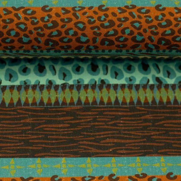 Dekostoff Wild Stripes - Canvas mit wilden Streifen in Türkis Petrol Oliv Braun