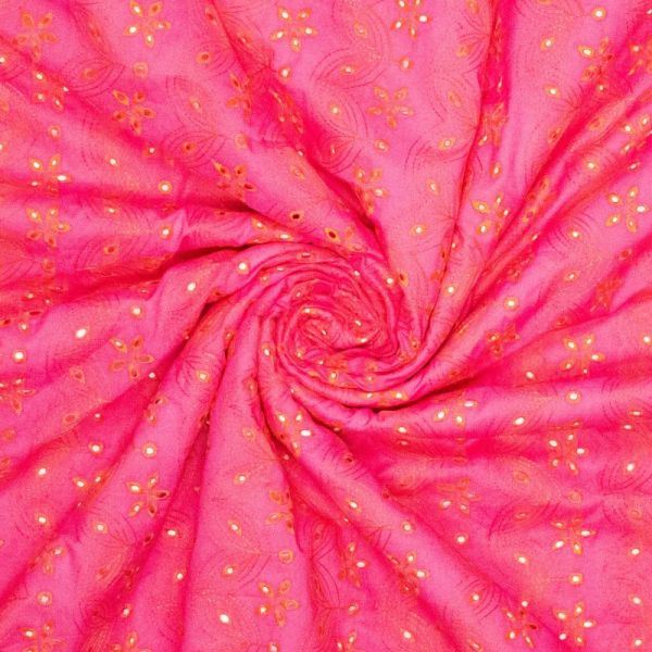 Baumwolle mit floraler Lochstickerei pink orange - luftig, weich & wunderschön