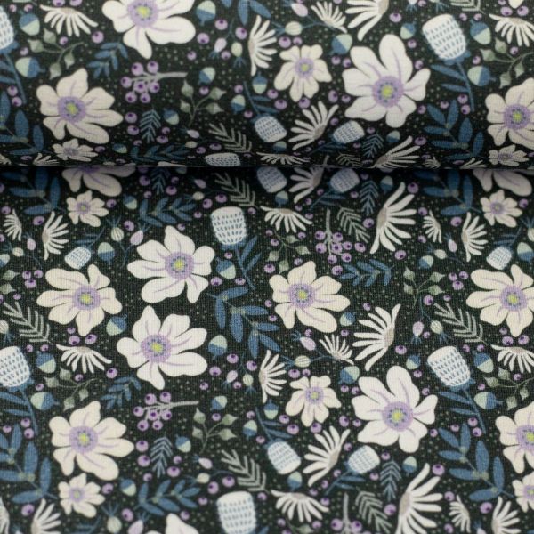 Modal Jersey Just Flowers dunkelgrau flieder blaugrau – Swafing