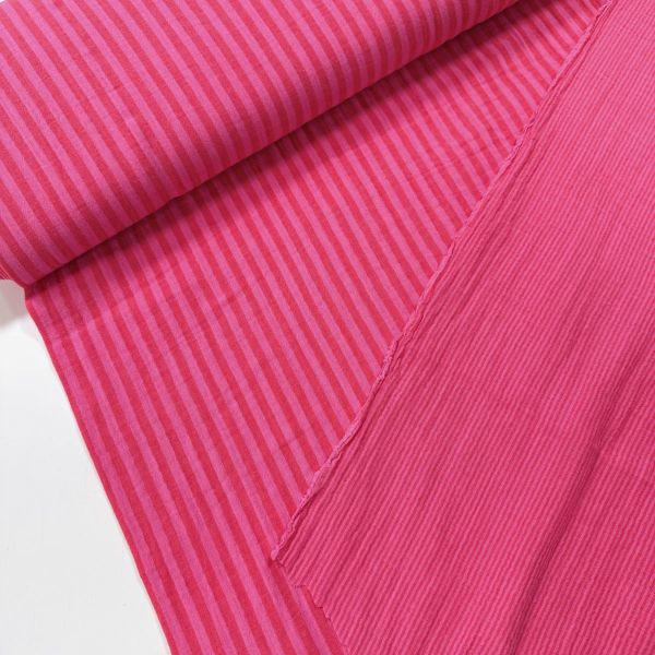 Doubleface Musselin Pfingsrosen Pink gestreift