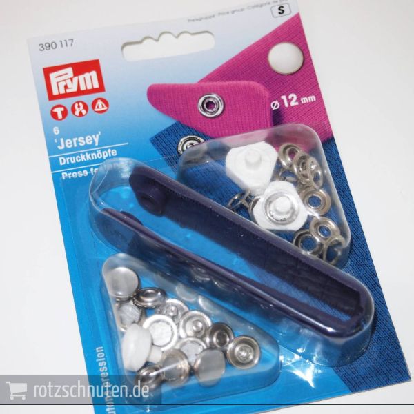 6 Jersey Druckknöpfe PRYM – 12mm mit Perl Kappe und Werkzeug