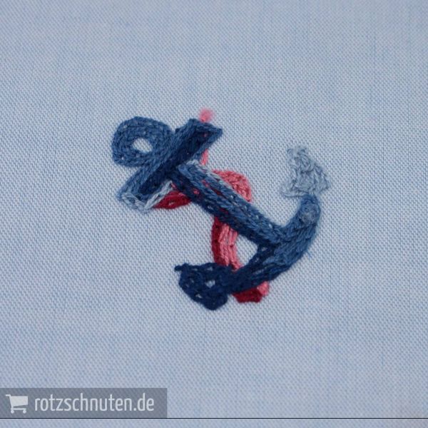 Chambree mit Stickerei Anker maritim - Baumwolle hellblau rot Embroidery