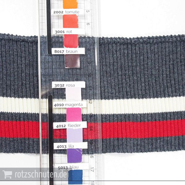 Strick Bündchen College grau rot creme Streifen – Rippbündchen BONNIE 100x8cm Retro