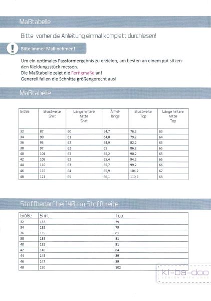 Schnittmuster Longtop und Shirt MaLotty von KiBaDoo