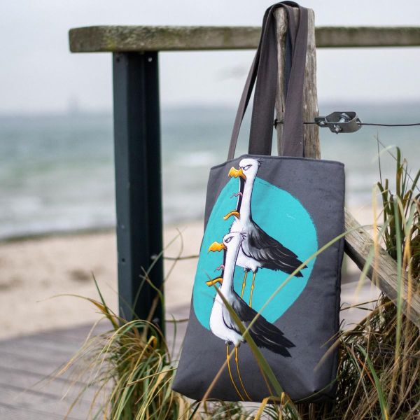 Dekostoff Möwe Ole "Shut up!" von Thorsten Berger - für Kissen Taschen 90x140cm